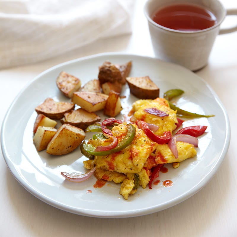 Eggs, Peppers and Onions with Roasted Potatoes