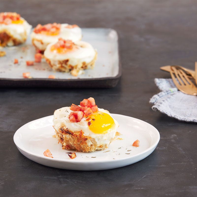 Photo de Œufs cuits au four avec pommes de terre rissolées et bacon de dos par WW