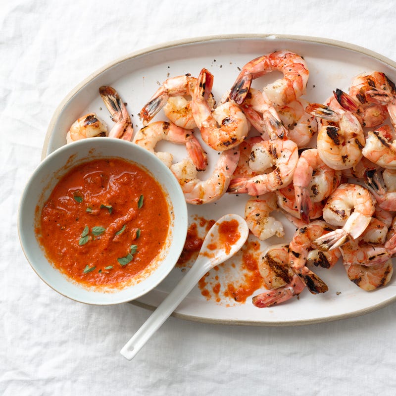 Photo de Crevettes grillées épicées enrobées de vinaigrette espagnole fumée par WW