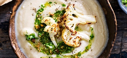 Cauliflower and white bean soup with parsley pesto