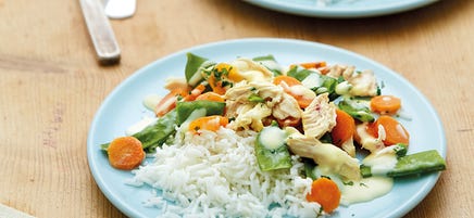 Ragoût de poulet et pois mangetout