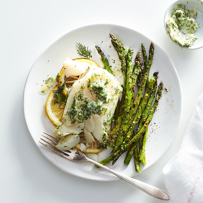 Grilled cod with lemon-dill butter