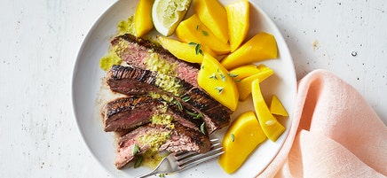 Cuban flank steak with lime and fresh mango