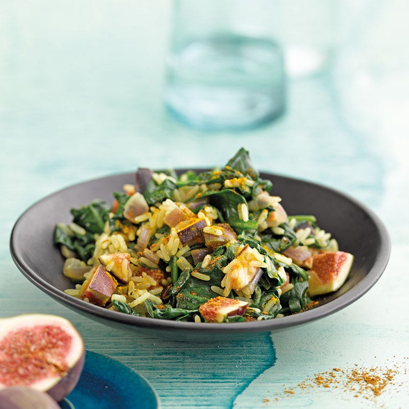 Spinatpilaw mit Feigen