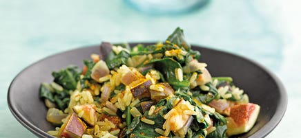 Pilaf de pousses d’épinards aux figues