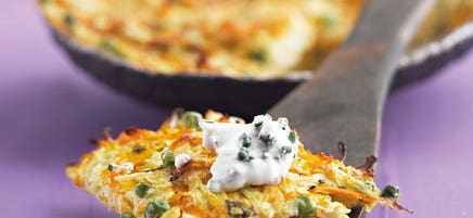 Gemüserösti aus dem Ofen mit Schnittlauchquark