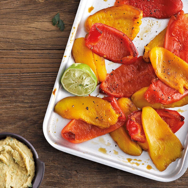 Grillpeperoni-Carpaccio mit Linsen-Limetten-Dip
