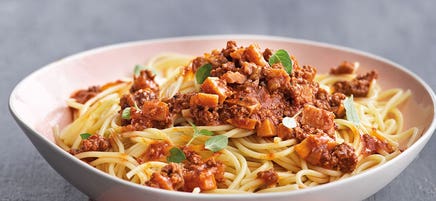 Schnelle Pilz-Bolognese mit Spaghetti