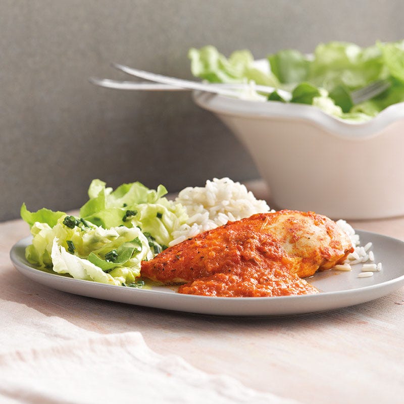 Pouletbrust mit Peperonisauce aus dem Ofen