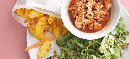 Pulled chicken et pommes de terre au four/Poulet effiloché avec potatoes