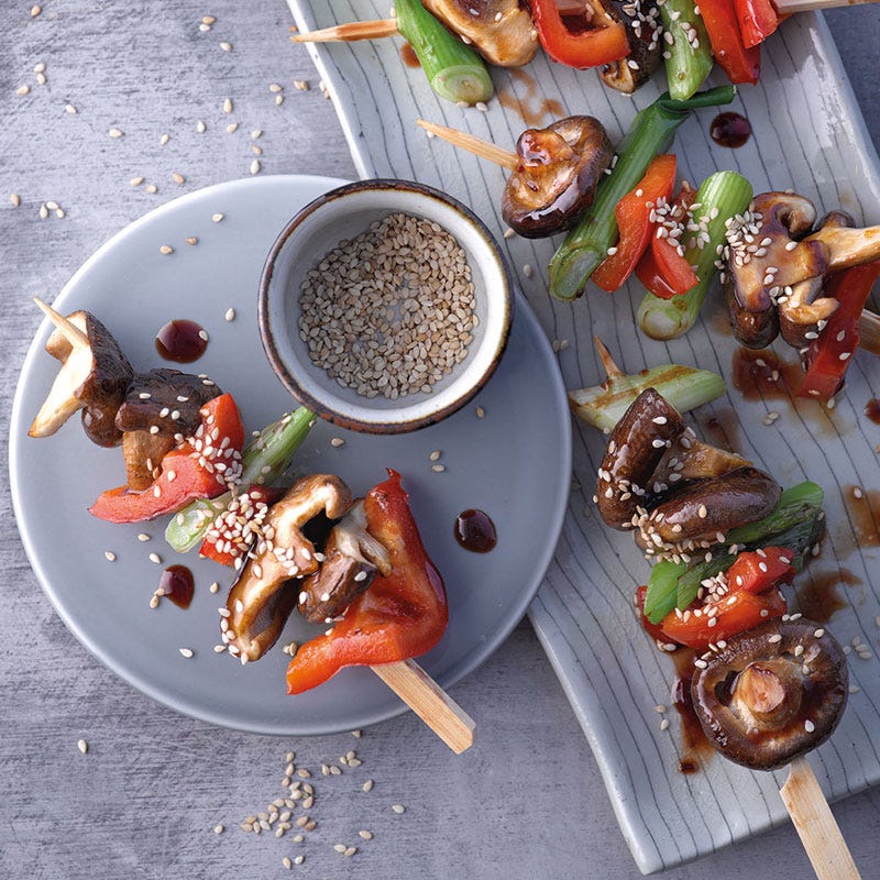 Shiitake-Peperoni-Spiesse