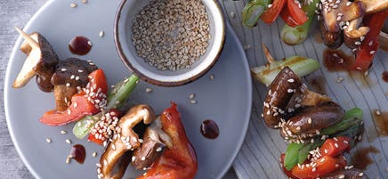 Shiitake-Peperoni-Spiesse
