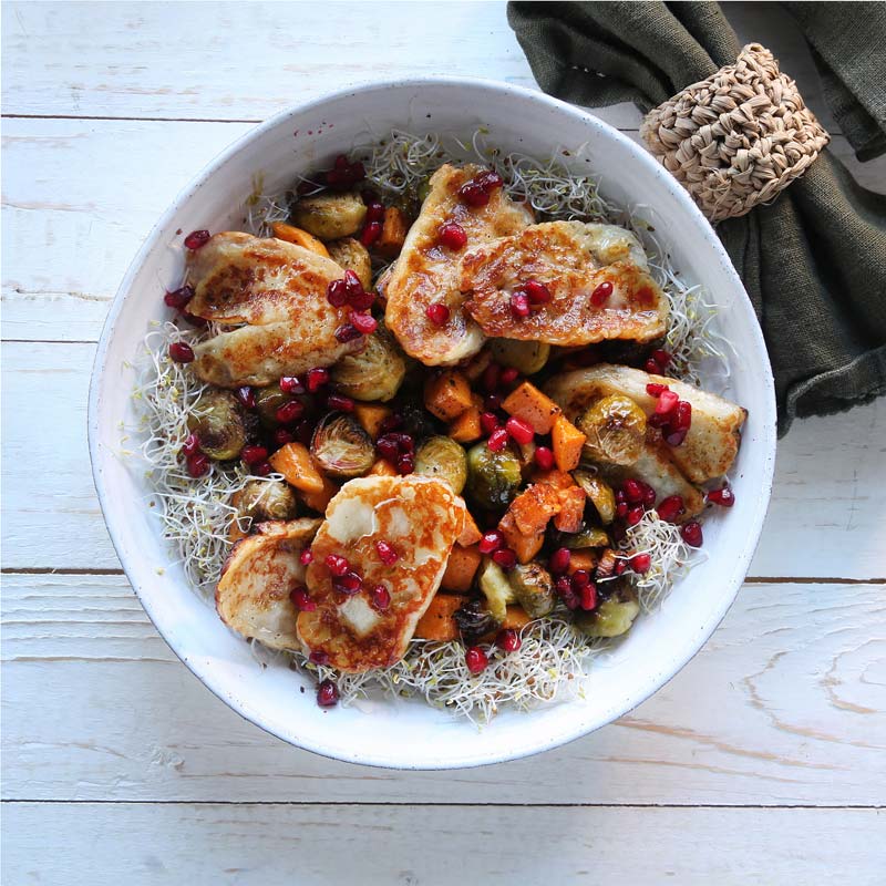 ViktVäktarna - Rostad brysselkål- och sötpotatissallad med halloumi