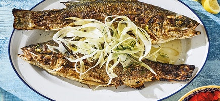 Grilled Branzino with Roasted Pepper Relish & Fennel