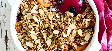 Apricot, blueberry and nut crumble