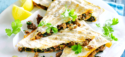 Cheat’s lamb, silverbeet and feta gozleme