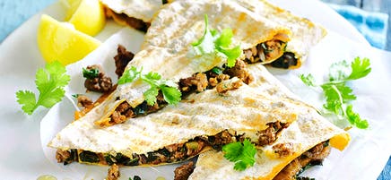 Cheat’s lamb, silverbeet and feta gozleme