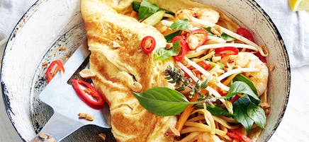 Prawn pad Thai omelette