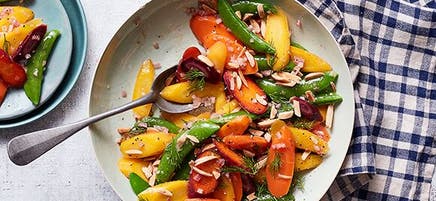 Rainbow carrots and sugar snaps with sherry-dill vinaigrette