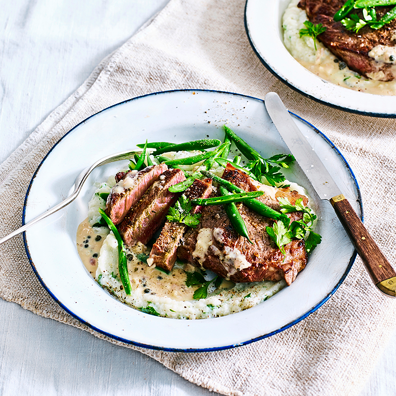 Photo of Steak with creamy peppercorn sauce by WW