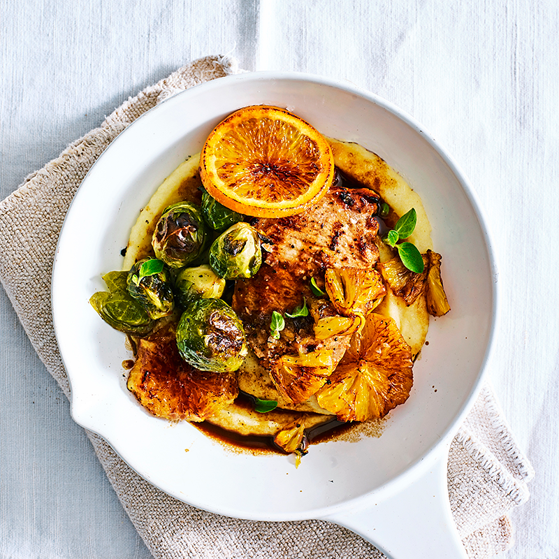 Photo of Balsamic pork with roast orange and Brussels sprouts by WW