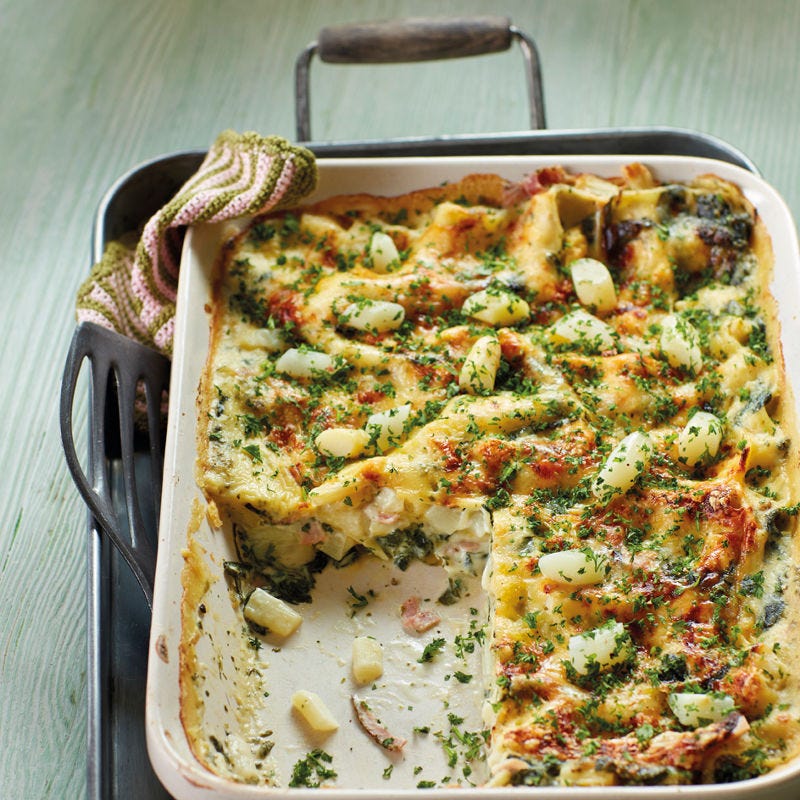 Spargellasagne mit Schinken