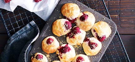 Mini banana and raspberry muffins