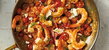 Shrimp and cherry tomatoes with feta