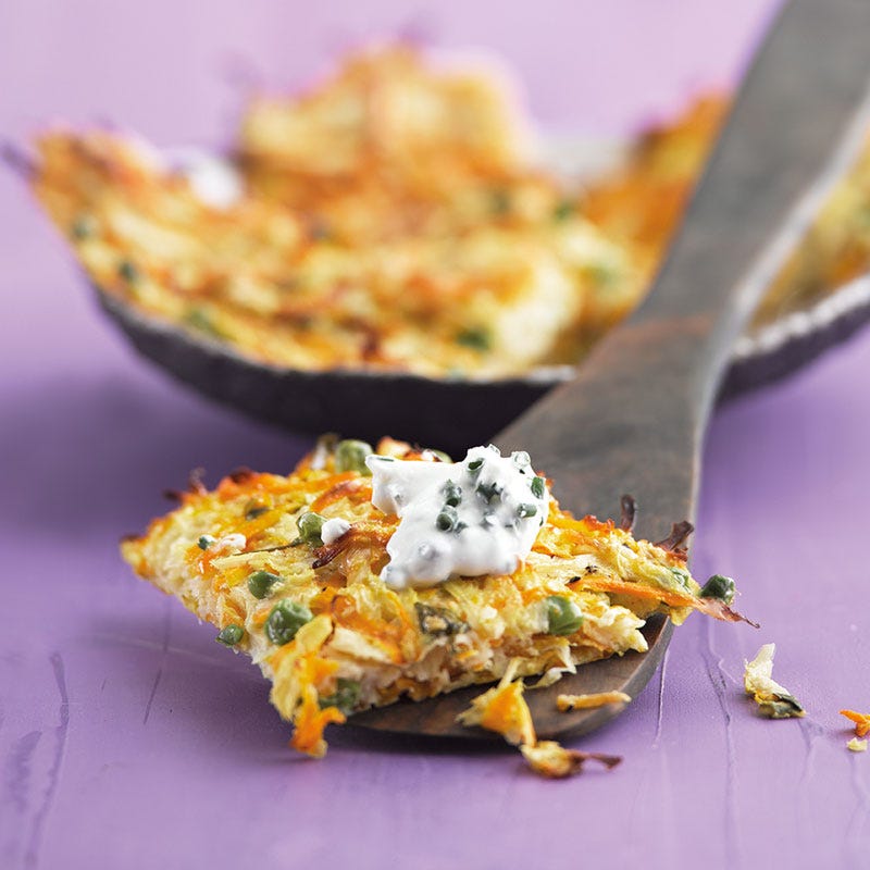 Gemüserösti aus dem Ofen mit Schnittlauchquark