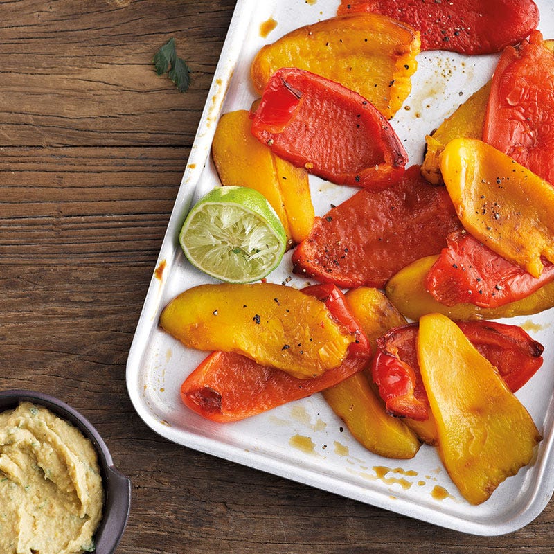 Grillpaprika-Carpaccio mit Linsen-Limetten-Dip