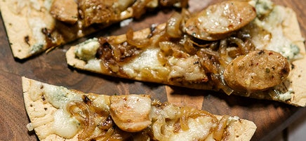 Caramelized Onion, Blue Cheese, and Turkey Sausage Pizza