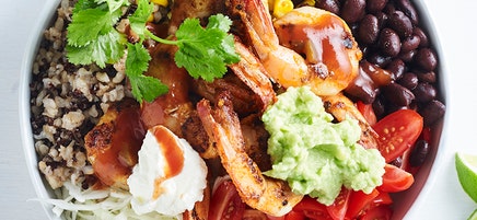 Mexican prawn, quinoa and rice bowl