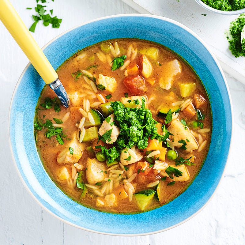 Fish broth with tomato and risoni