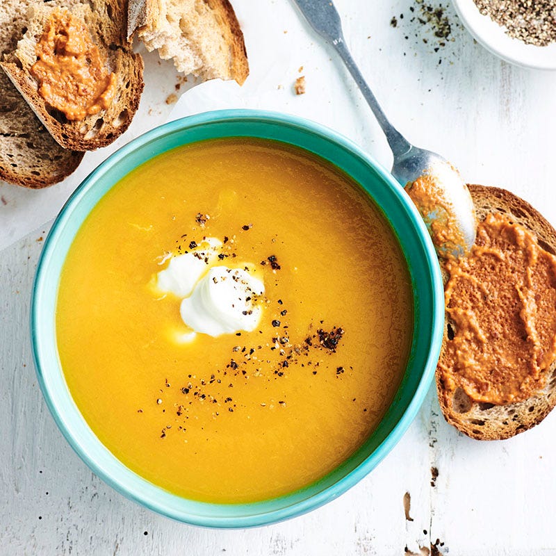 Photo of Cream of kumara soup with tomato pesto toasts by WW