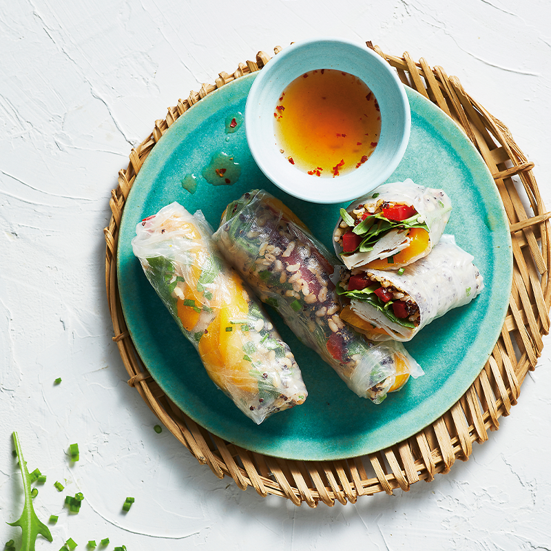 Turkey and mango rice paper rolls