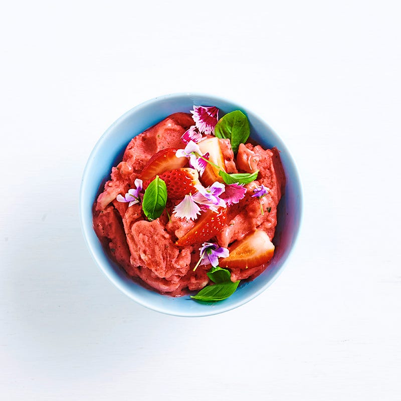 Strawberry, watermelon and basil ice-cream