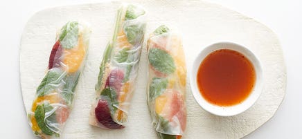 Moroccan Chicken Summer Rolls with Spicy Orange Dipping Sauce
