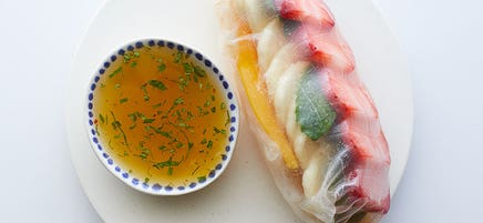 Fresh fruit summer rolls with honey-lime dipping sauce