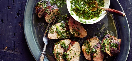 Smoked pork tenderloin with cilantro sauce
