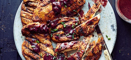Smoky chicken with cherry barbecue sauce