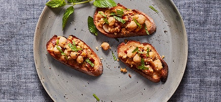 Crostini with Smashed Chickpeas, Sun-Dried Tomatoes and Mint