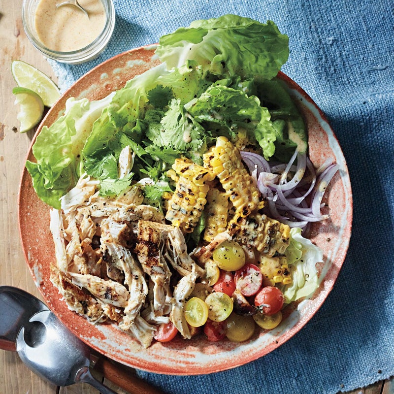 Grilled chicken and corn salad with yogurt-lime dressing
