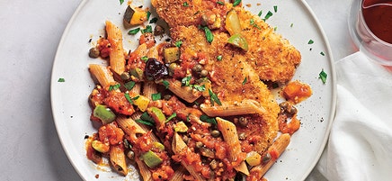 Chicken with Pasta & Puttanesca Sauce