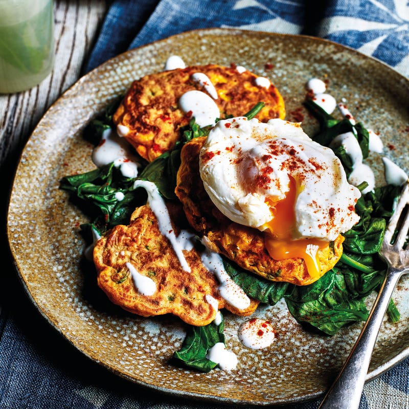 Photo of Spiced corn fritters with spinach & poached eggs by WW