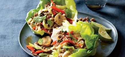 Gingery beef and mushroom lettuce wraps