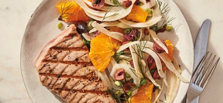 Grilled Tuna with Fennel, Orange & Olive Salad