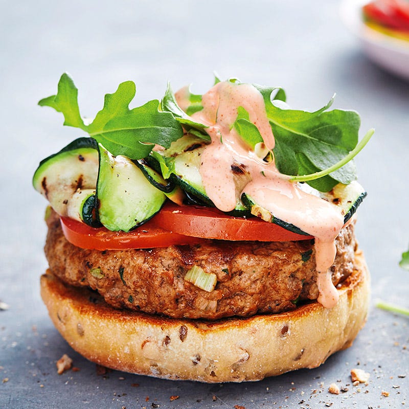 Photo of Open lamb burger with spicy capsicum dressing by WW