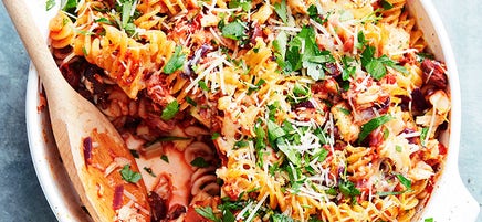 Tuna spelt pasta bake with parmesan gremolata
