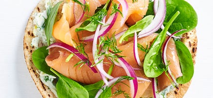 Smoked salmon, herb ricotta and spinach pizza