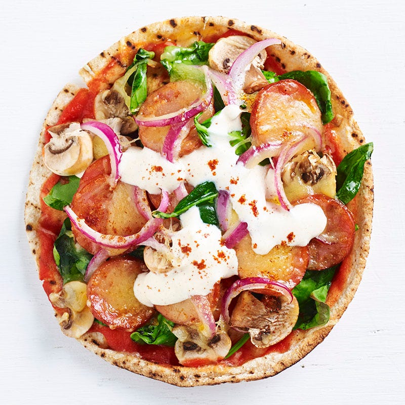 Photo of Chorizo and mushroom pizza with paprika yoghurt by WW